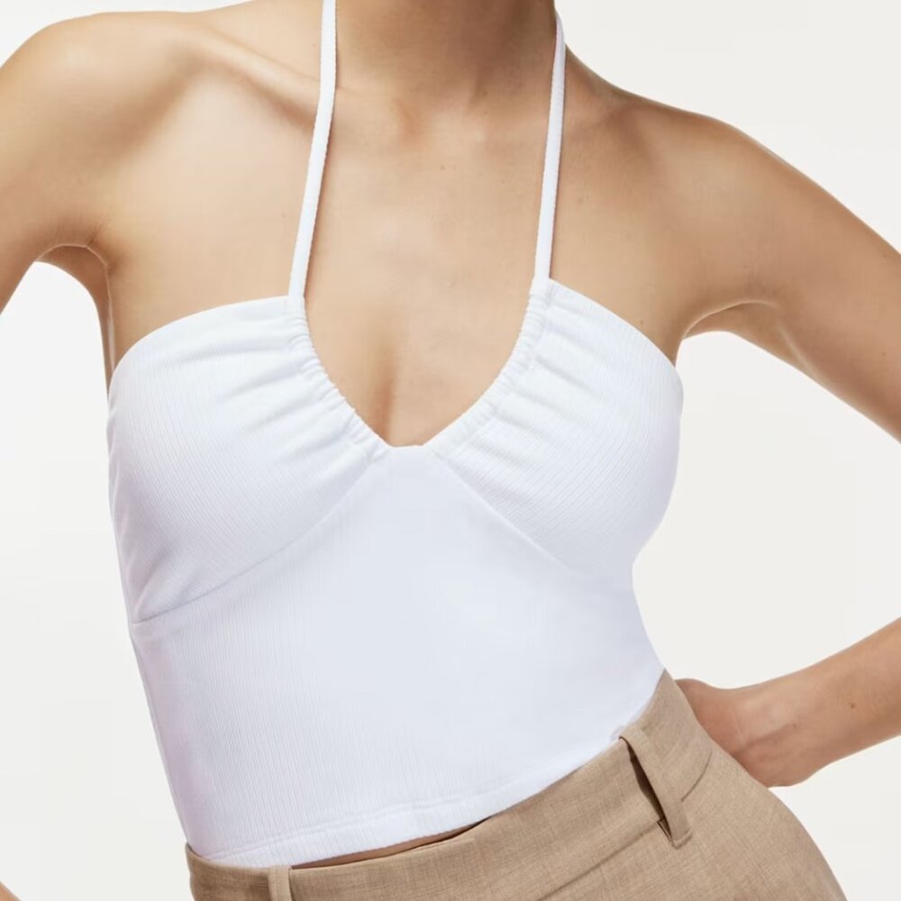 Aritzia Wilfred Top Merci Halter Crop Shirt 2XS
